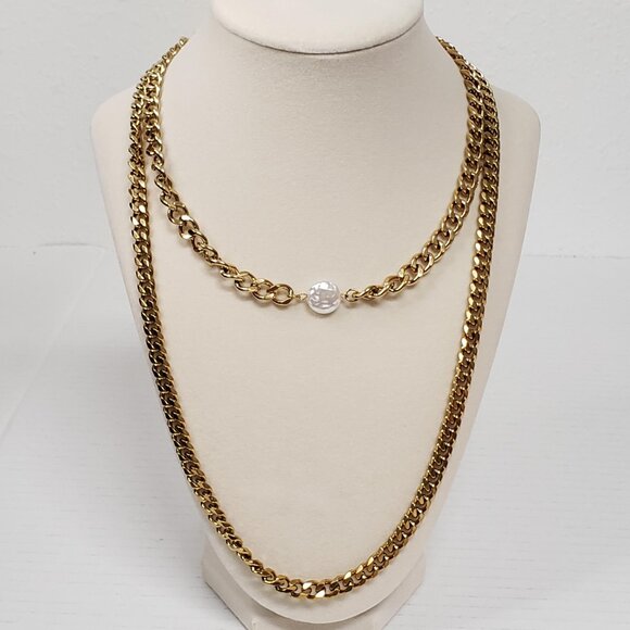 Cuban Style Stainless Double Chain Necklace - Picture 6 of 6